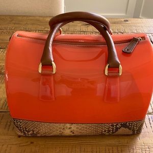 Furla orange and leopard jelly bag
